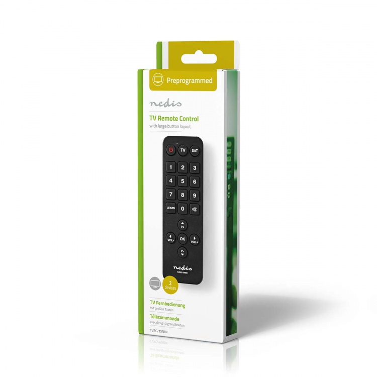 Nedis Universal fjernbetjening | Forprogrammeret | 2 Enheder | Disney + Button / Netflix-knap / Store Knapper | Infrarød | Sort