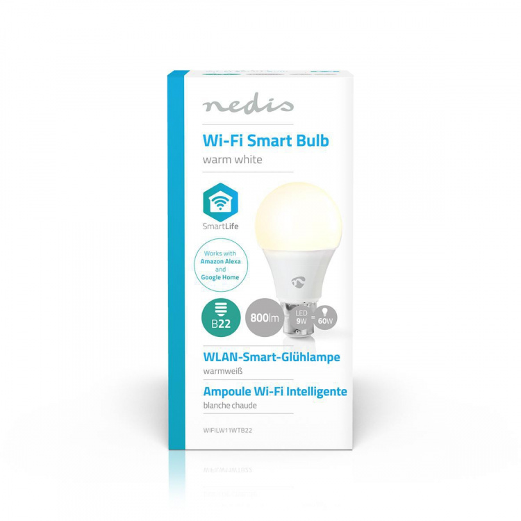 Nedis SmartLife LED-Pære | Wi-Fi | B22 | 800 lm | 9 W | Varm Hvid | 2700 K | Android™ / IOS | A60 | 1 stk