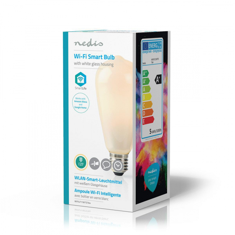 Nedis SmartLife LED Glødepære | E27 | 500 lm | 5 W | Varm Hvid | 2700 K | Glas | Android™ / IOS | ST64 | 1 stk