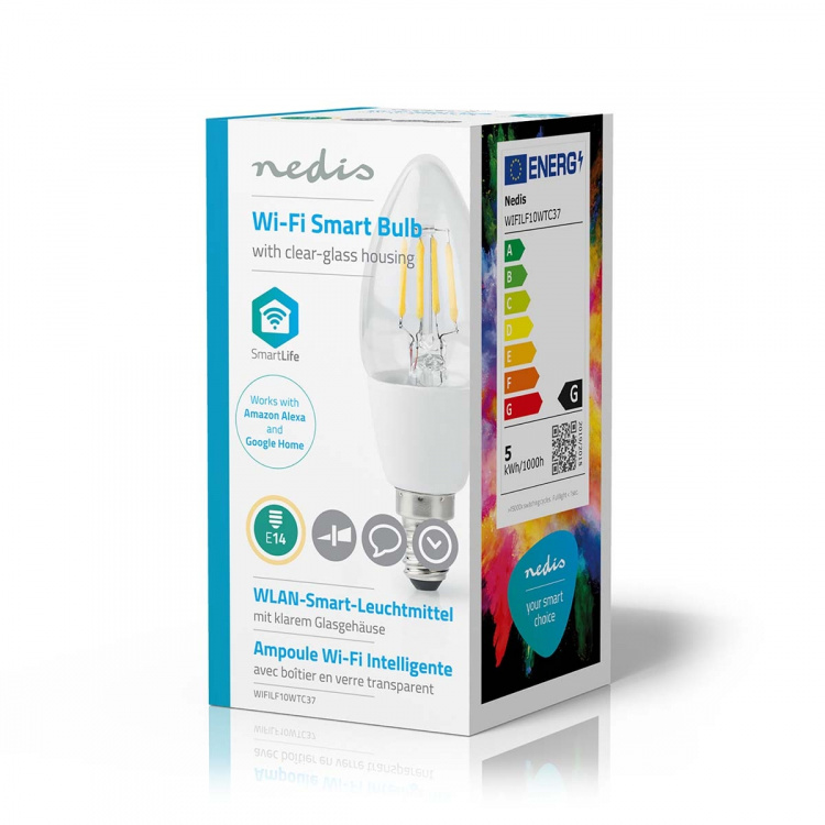 Nedis SmartLife LED Glødepære | E14 | 400 lm | 5 W | Varm Hvid | 2700 K | Glas | Android™ / IOS | Stearinlys | 1 stk Nedis SmartLife LED Glødepære | E14 | 400 lm | 5 W | Varm Hvid | 2700 K | Glas | Android™ / IOS | Stearinlys | 1 stk
