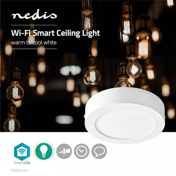 Nedis SmartLife Lofts lys | Cool Hvid / Varm Hvid | Runde | Diameter | 800 lm | 2700 - 6500 K | IP20 | Energiklasse: G | Android™ / IOS