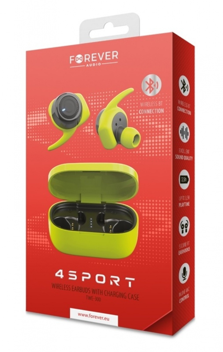 Forever 4Sport TWE-300, Helt trådlösa sporthörlurar, Grön