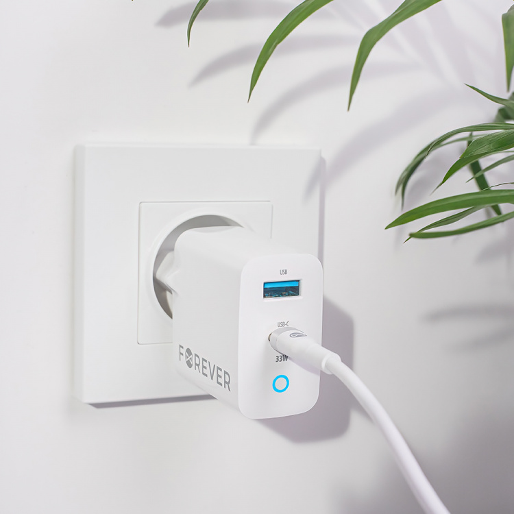 Forever TC-06-33AC PD QC vægoplader 1x USB-C 1x USB 33W