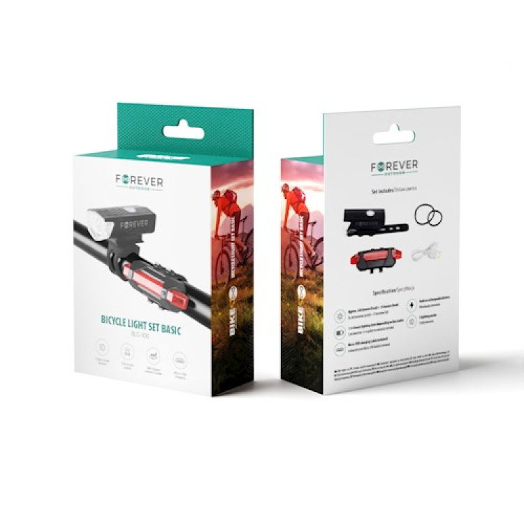 Forever udendørs cykellygte-sæt For- og baglygte BLG-100