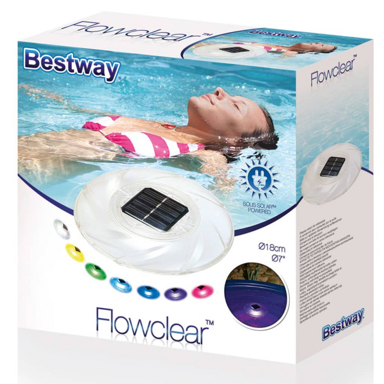 Bestway Floating Pool Light LED Solar Light, 7 farver, 18 cm Bestway Floating Pool Light LED Solar Light, 7 farver, 18 cm