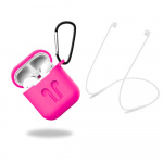 Beskyttelsesetui i silikone med hovedtelefonrem og vedhæng til Apple Airpods, Pink Beskyttelsesetui i silikone med hovedtelefonrem og vedhæng til Apple Airpods, Pink
