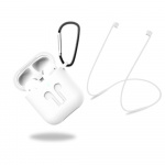 Beskyttelsesetui i silikone med hovedtelefonrem og vedhæng til Apple Airpods, hvid Beskyttelsesetui i silikone med hovedtelefonrem og vedhæng til Apple Airpods, hvid