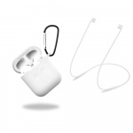 Beskyttelsesetui i silikone med hovedtelefonrem og vedhæng til Apple Airpods, hvid/transparent Beskyttelsesetui i silikone med hovedtelefonrem og vedhæng til Apple Airpods, hvid/transparent