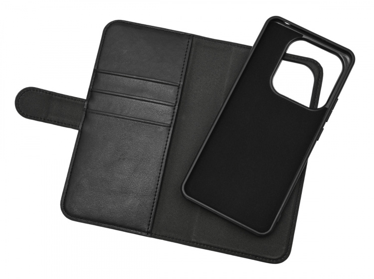 Essentials Xiaomi Redmi Note 14 PU-plånbok, avtagbar, 3 kort, svart