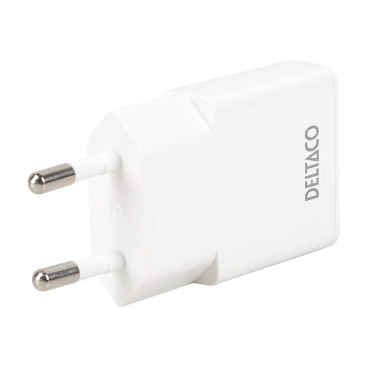 DELTACO USB-C väggladdare, 1x USB-C PD 30 W, slimmad storlek, stödjer PPS