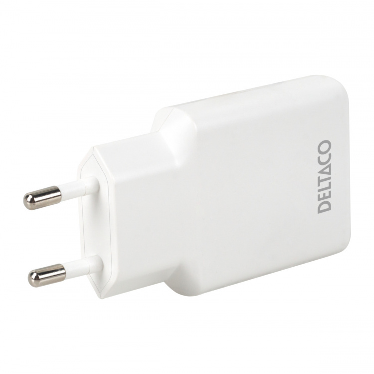 DELTACO USB-C väggladdare 45 W, 2x USB-C PD, slimmad storlek, total effekt 45 W