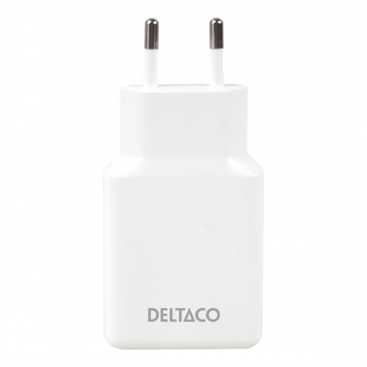DELTACO USB-C väggladdare 45 W, 2x USB-C PD, slimmad storlek, total effekt 45 W