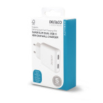 DELTACO USB-C väggladdare 45 W, 2x USB-C PD, slimmad storlek, total effekt 45 W