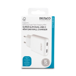 DELTACO USB-C väggladdare 45 W, 2x USB-C PD, slimmad storlek, total effekt 45 W