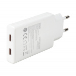 DELTACO USB-C väggladdare 67 W, 2x USB-C PD, slimmad storlek, total effekt 67 W