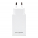 DELTACO USB-C väggladdare 67 W, 2x USB-C PD, slimmad storlek, total effekt 67 W