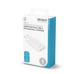 DELTACO USB-C väggladdare 67 W, 2x USB-C PD, slimmad storlek, total effekt 67 W
