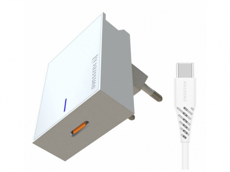 Swissten strømadapter kompatibel med Samsung Quick Charge 25W USB-C, hvid Swissten strømadapter kompatibel med Samsung Quick Charge 25W USB-C, hvid