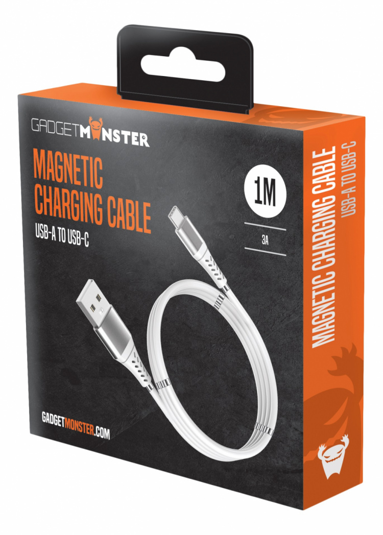 GadgetMonster Magnetisk USB-C-opladerkabel, ingen kabelrod, 2,4A, 1 m