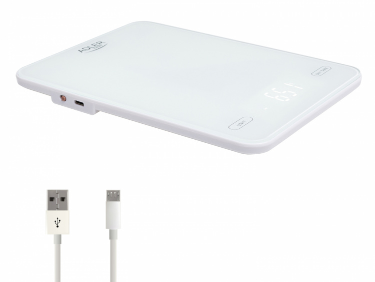 Adler AD 3177w Køkkenvægt 10 kg, USB-opladning, hvid