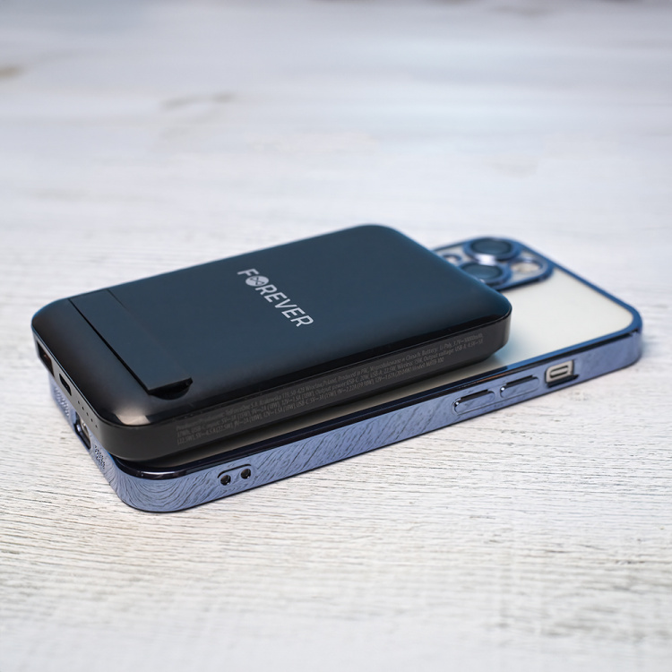 Forever MATB-100 Powerbank med trådløs opladning, PD QC 22,5W 10000 mAh, Sort