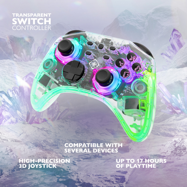 DELTACO Nintendo Switch Controller, gennemsigtig, RGB, makroknapper DELTACO Nintendo Switch Controller, gennemsigtig, RGB, makroknapper