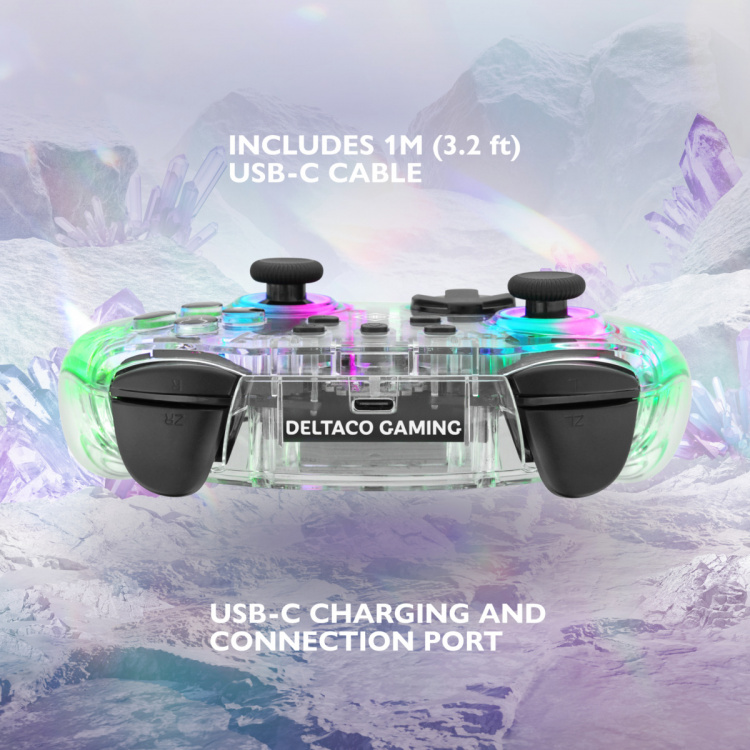 DELTACO Nintendo Switch Controller, gennemsigtig, RGB, makroknapper DELTACO Nintendo Switch Controller, gennemsigtig, RGB, makroknapper