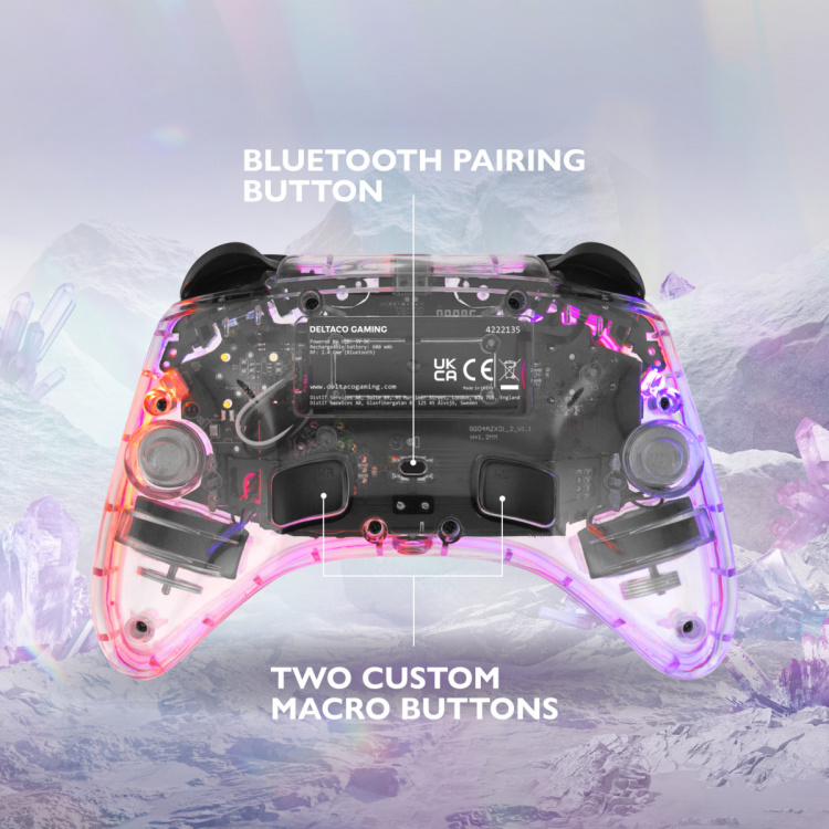 DELTACO Nintendo Switch Controller, gennemsigtig, RGB, makroknapper DELTACO Nintendo Switch Controller, gennemsigtig, RGB, makroknapper