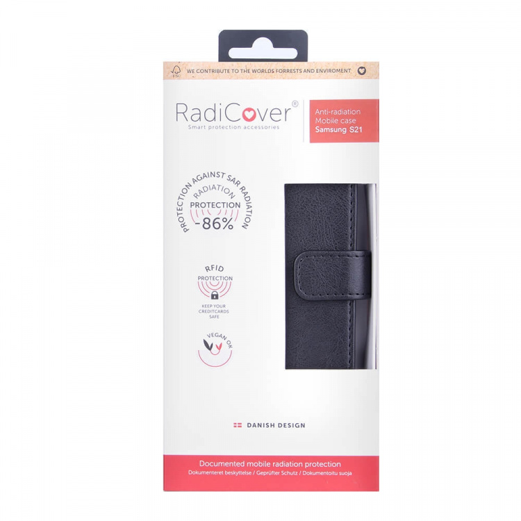 Radicover Strålingsbeskyttende Wallet PU Samsung S21/S30 Flipcover RFID Sort
