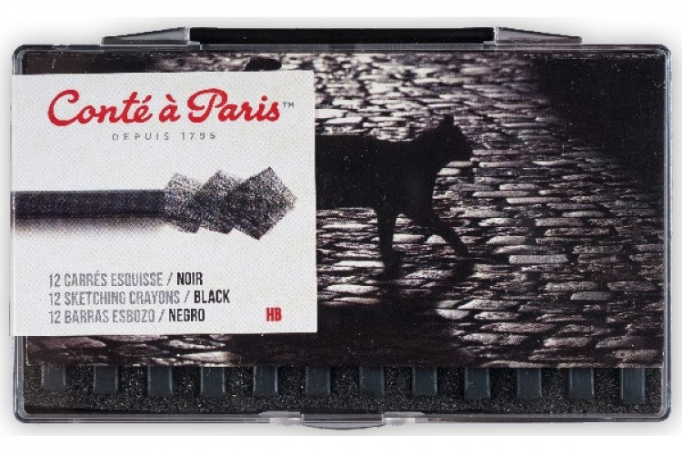 CONTE Black B Sketch Carre Crayon Cap In Plastic Box