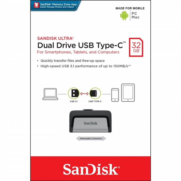 SANDISK USB 3.1 Ultra Dual USB-C 32GB