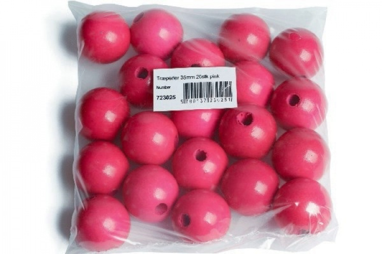 Træperler 35mm 20stk pink