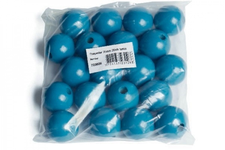 Træperler 35mm 20stk turkis