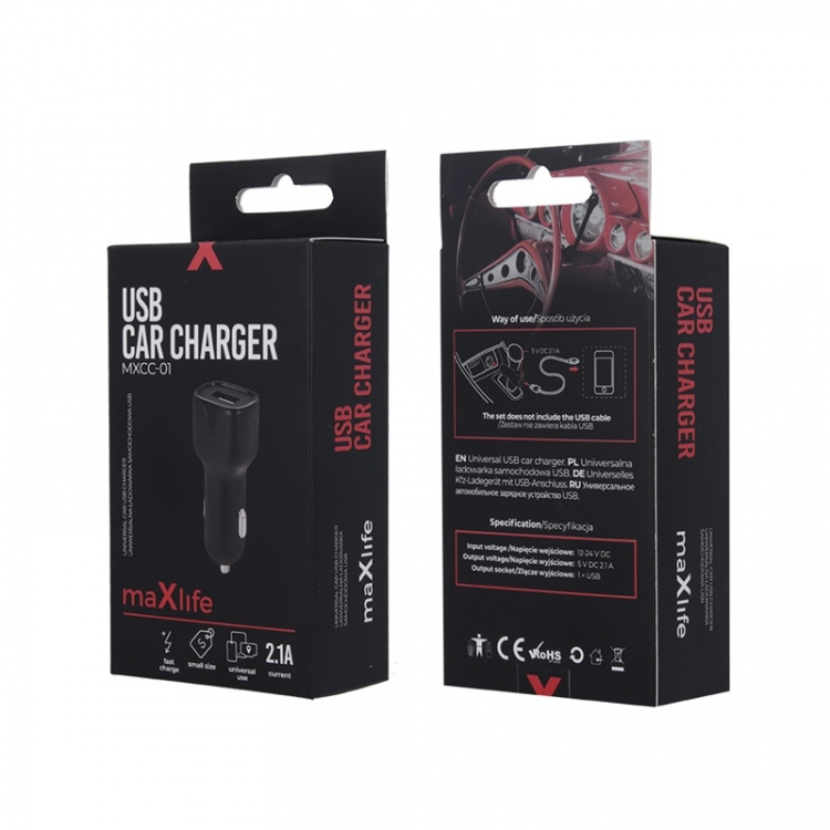 MXCC-01 Biloplader USB (hurtig opladning 2,1A)