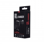 MXTC-01 Vægoplader USB, hurtig opladning (2,1A) + microUSB-kabel, sort