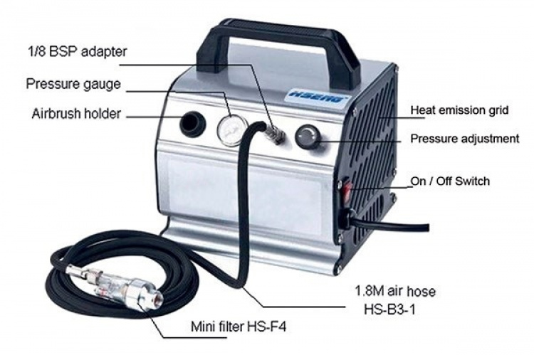 PANZAG Airbrush compressor with air hose and mini filter