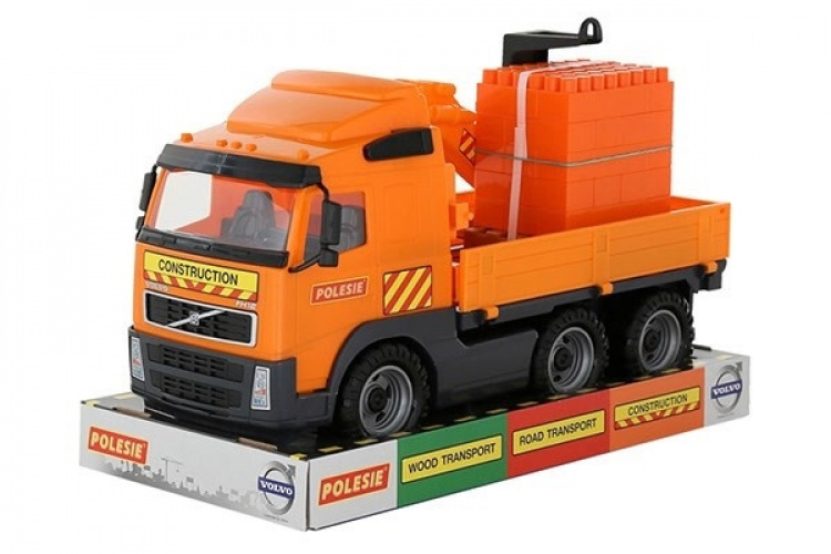 POLESIE Lastbil med kran+klodser på palle 450x190x250mm