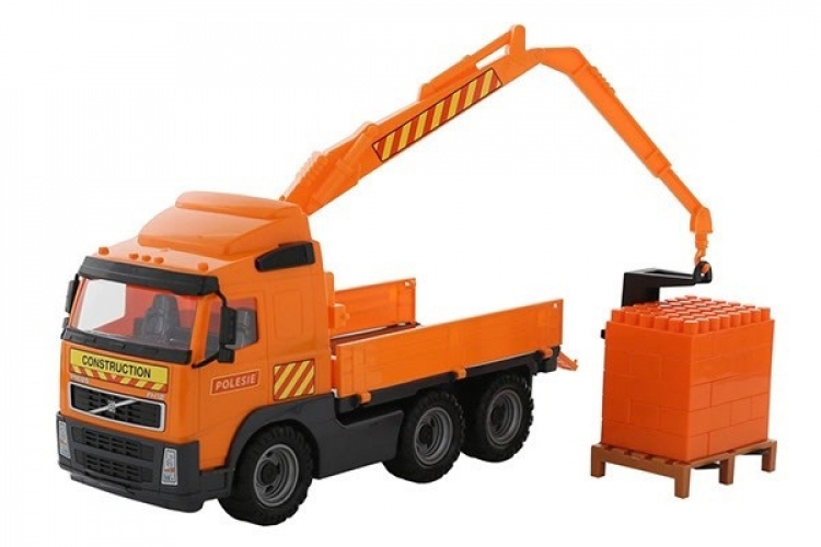 POLESIE Lastbil med kran+klodser på palle 450x190x250mm