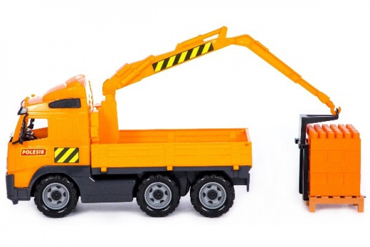 POLESIE Lastbil med kran+klodser på palle 450x190x250mm