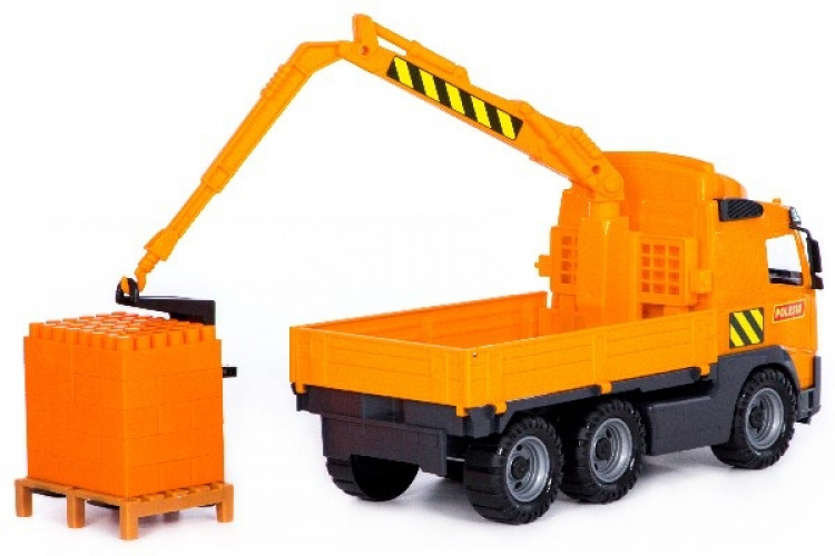 POLESIE Lastbil med kran+klodser på palle 450x190x250mm