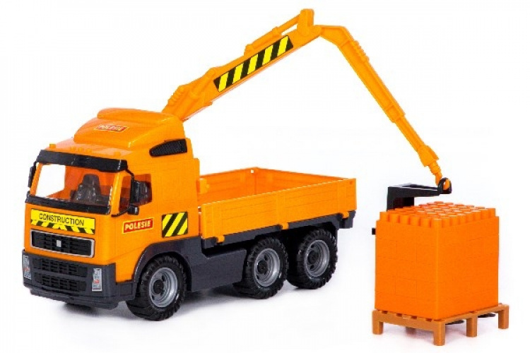 POLESIE Lastbil med kran+klodser på palle 450x190x250mm