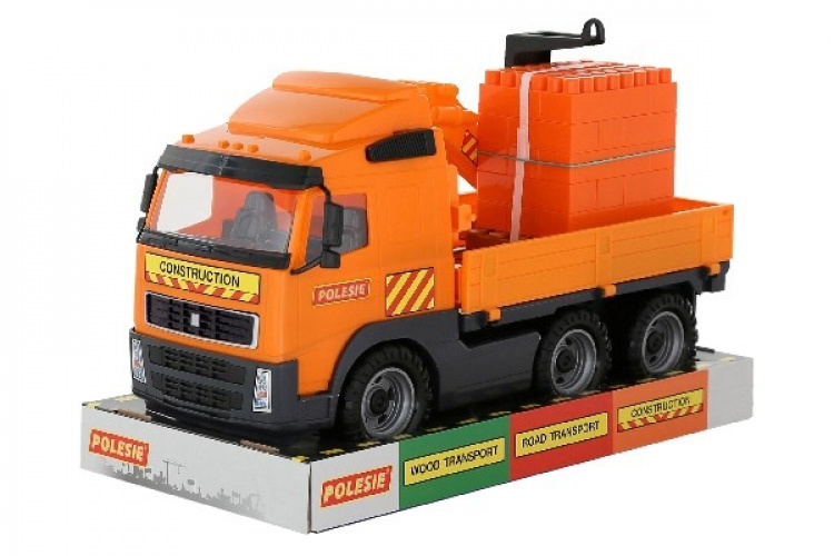 POLESIE Lastbil med kran+klodser på palle 450x190x250mm