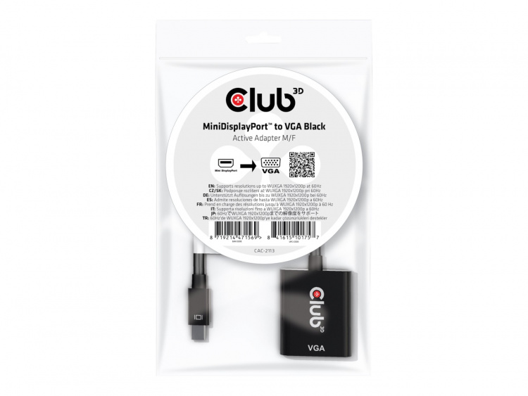 CLUB3D CAC-2113 cable gender changer Mini Displayport VGA Svart