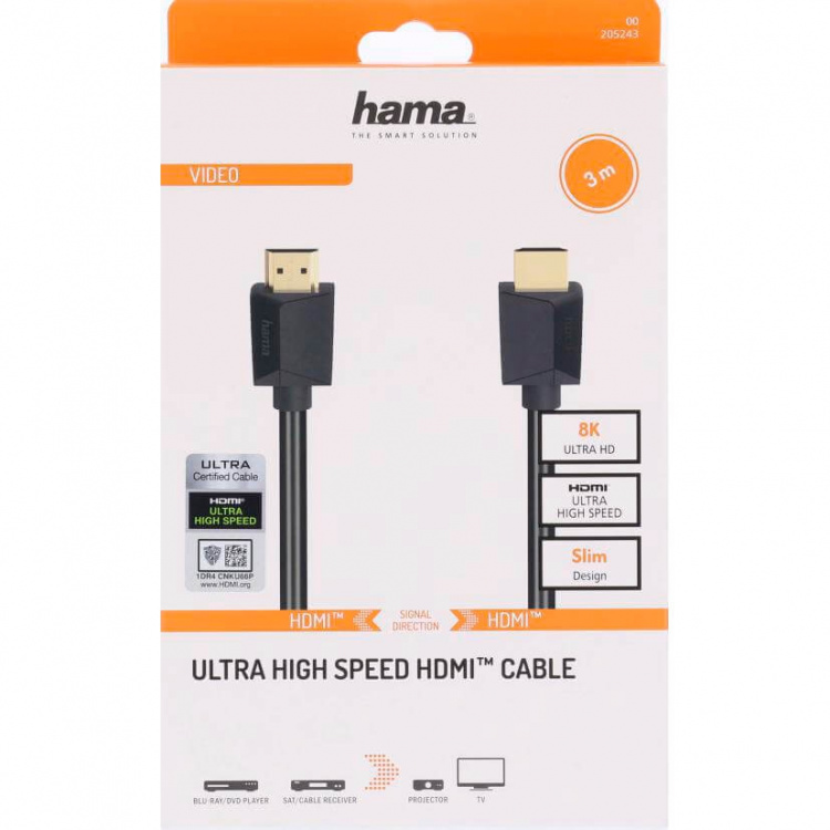 Hama Kabel HDMI High Speed 8K 48Gbit/s Sort 3.0m Hama Kabel HDMI High Speed 8K 48Gbit/s Sort 3.0m