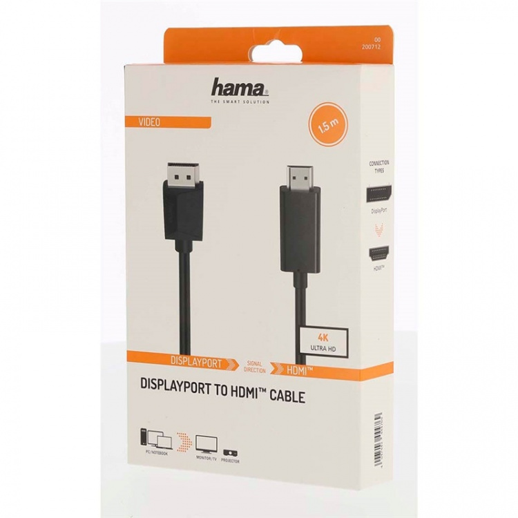 Hama Kabel DisplayPort-HDMI 4K 1.5m Sort