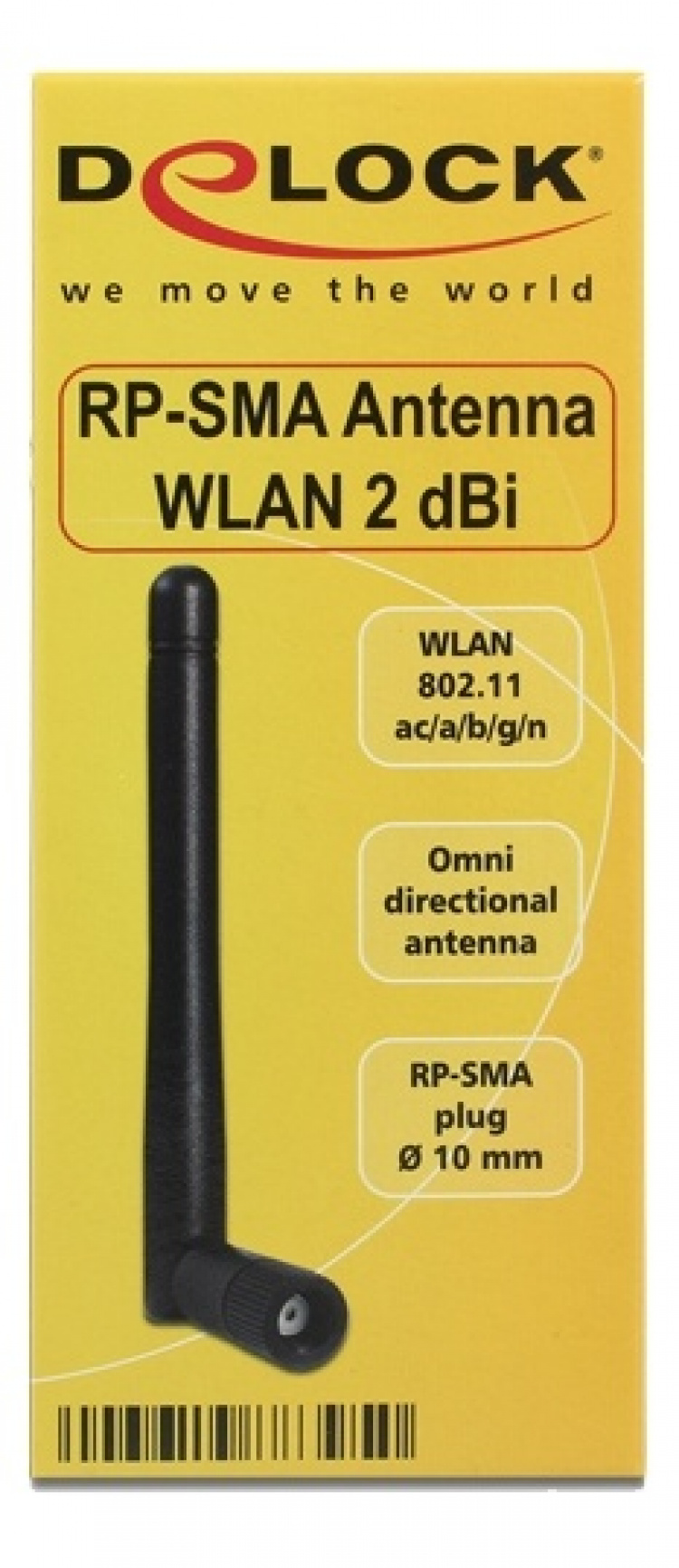 Delock WLAN 802.11 ac/a/b/g/n Antenna RP-SMA plug 2 dBi omnidirectiona