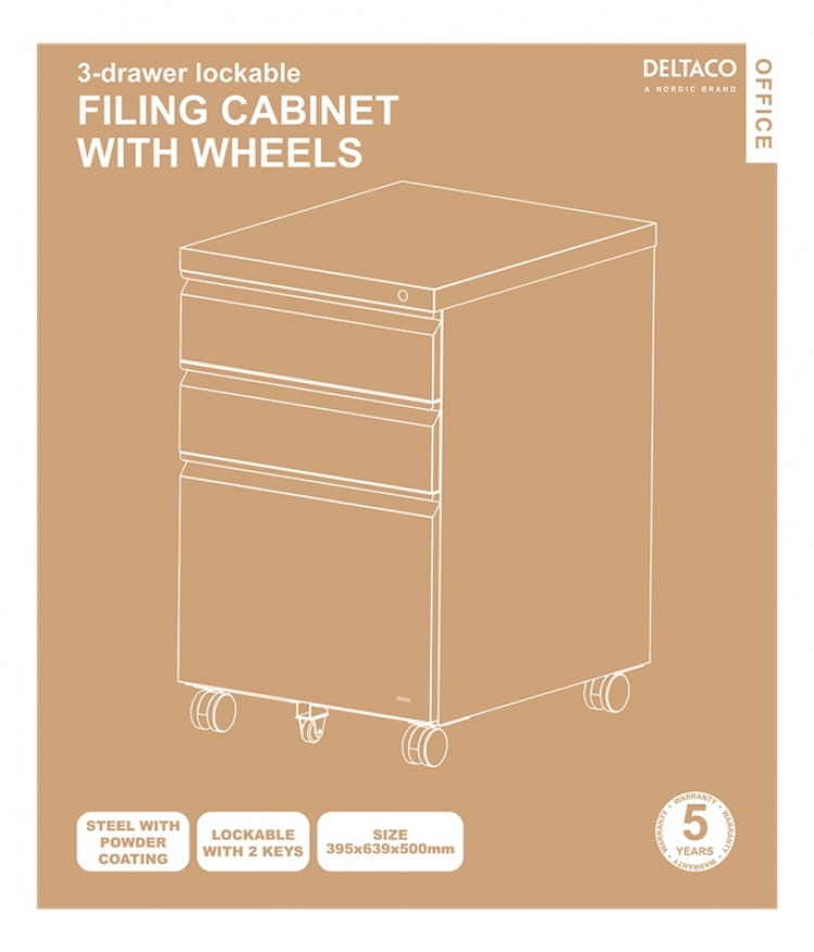 DELTACO Cabinet on wheels with lock, 3 drawers DELTACO Cabinet on wheels with lock, 3 drawers