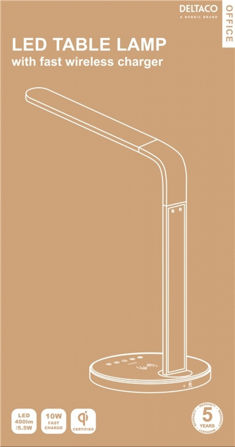 DELTACO OFFICE LED bordlampe med Qi fast charge, timerfunktion, 400lm, DELTACO OFFICE LED bordlampe med Qi fast charge, timerfunktion, 400lm,