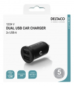 DELTACO 12/24 V USB car charger with dual USB-A ports, 24 W, black DELTACO 12/24 V USB car charger with dual USB-A ports, 24 W, black
