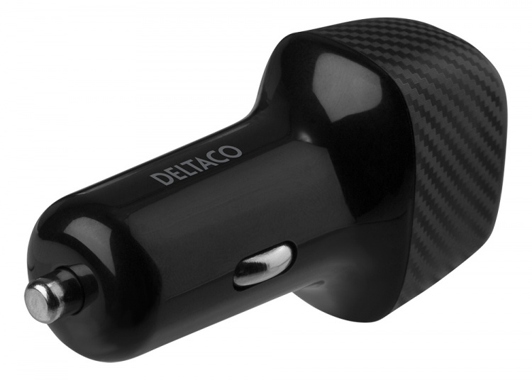 DELTACO USB car charger, 1x USB-C, PD 18 W, 1x USB-A, 18 W, total 36 W
